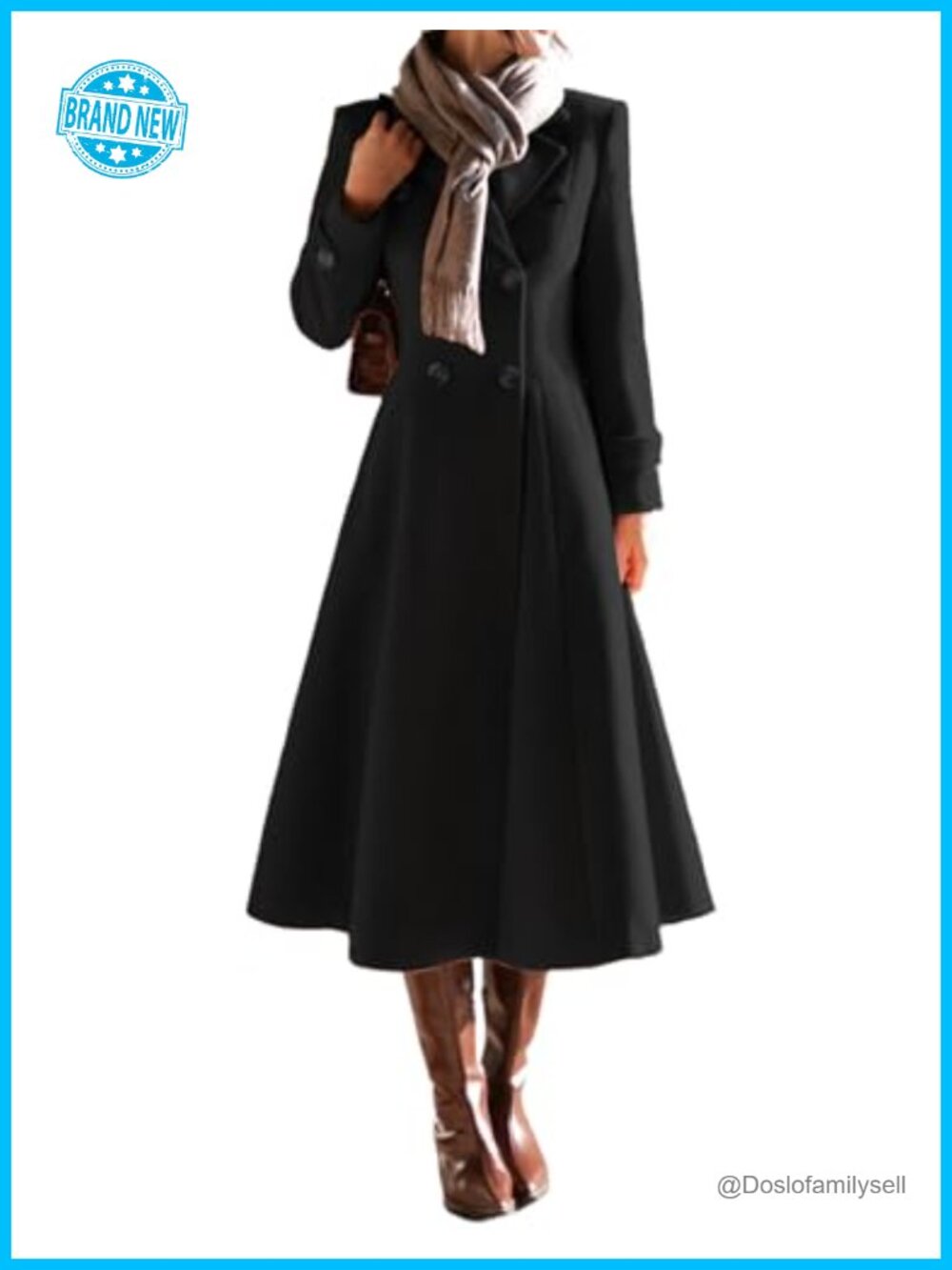 Womens Long Wool Blend Trench Peacoat Double Breasted Winter Coat
